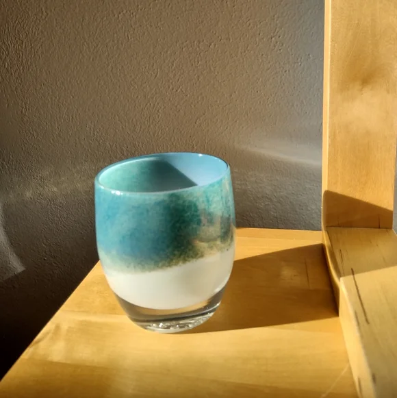 Elegant Teal and White Glass Vase - Picture 1 of 2